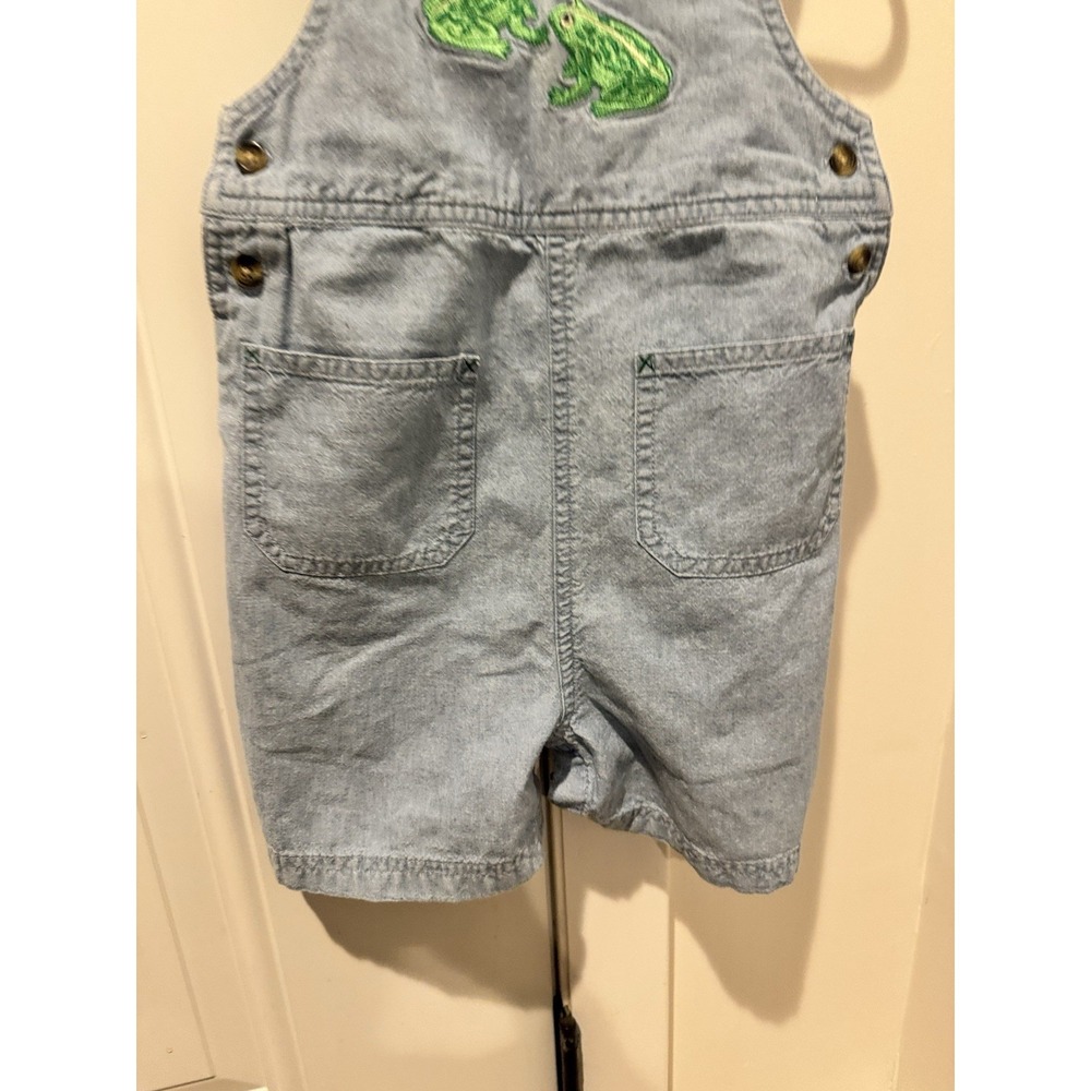 Vintage Talbots Kids Embroidered Green Frog Denim Overalls Shortalls Unisex 24m - Picture 4 of 9